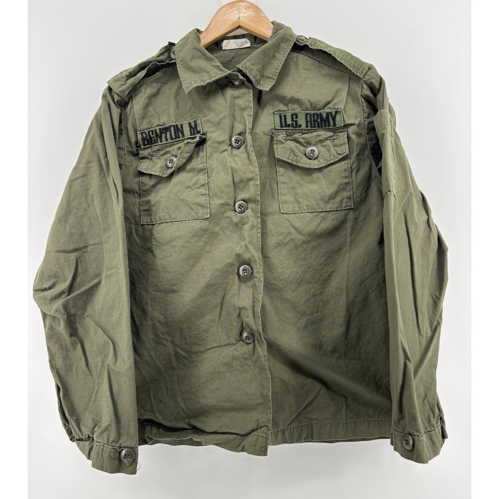 US Army Vietnam Women Utility Coat Green Poplin Fatigue Shirt 14